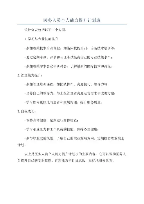 医务人员个人能力提升计划表