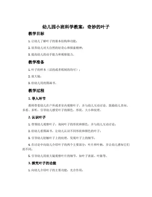 幼儿园小班科学教案：奇妙的叶子