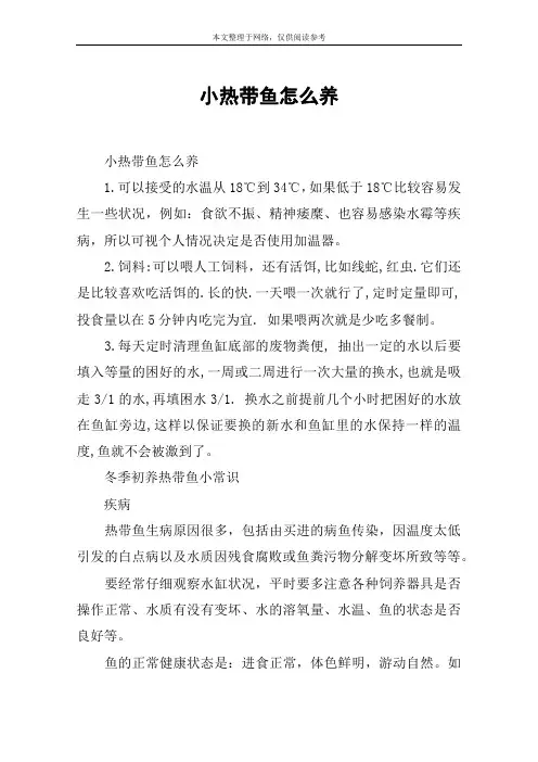 小热带鱼怎么养