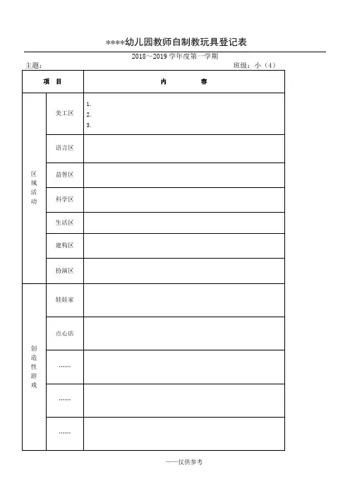 幼儿园 自制教玩具登记表