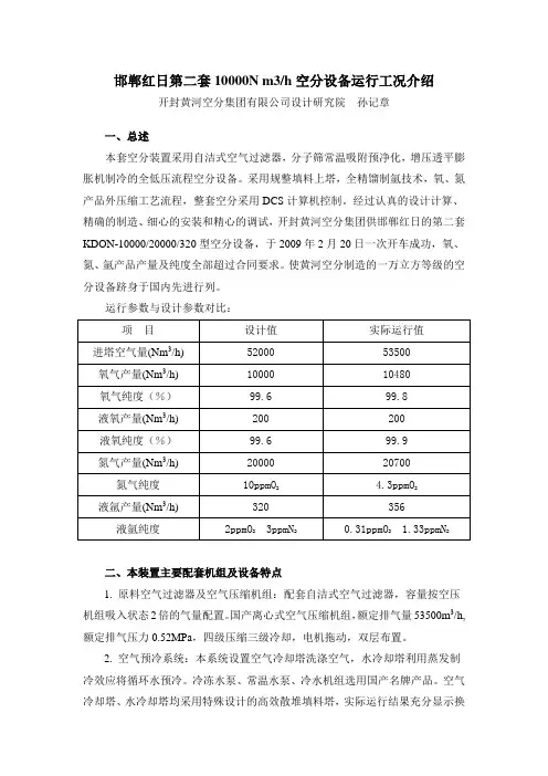 邯郸红日第二套10000空分设备运行工况介绍
