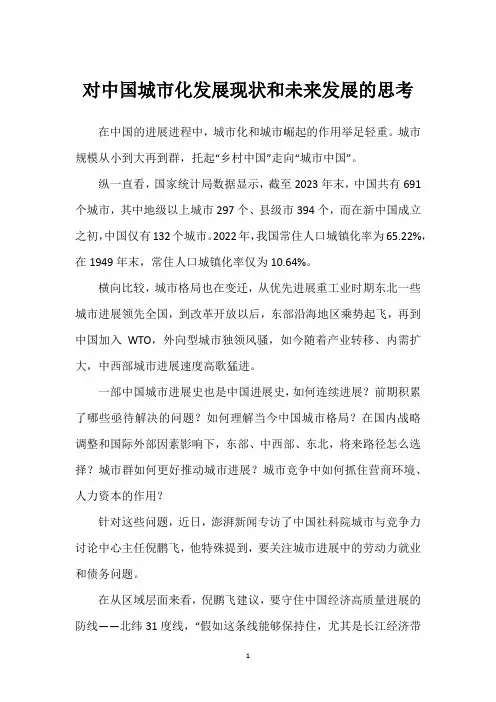 对中国城市化发展现状和未来发展的思考