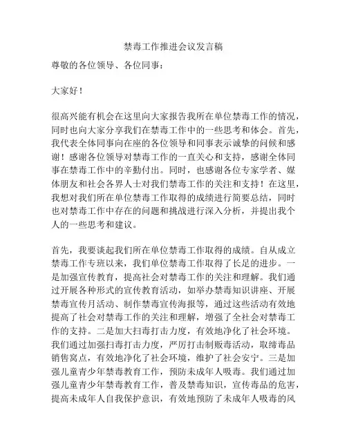 禁毒工作推进会议发言稿