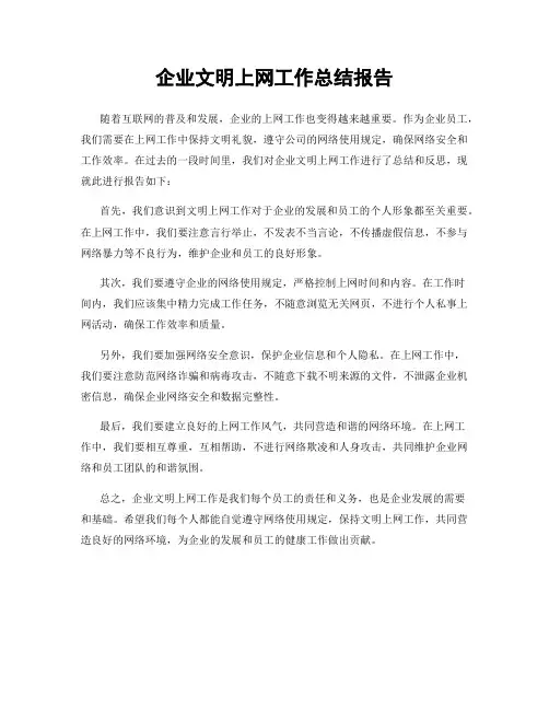 企业文明上网工作总结报告