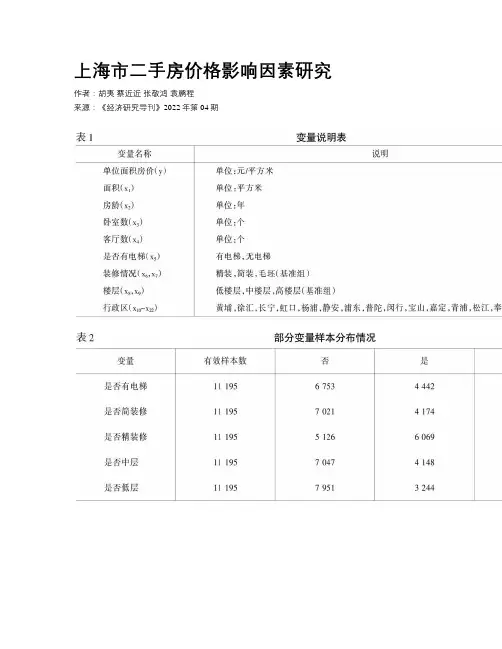 上海市二手房价格影响因素研究