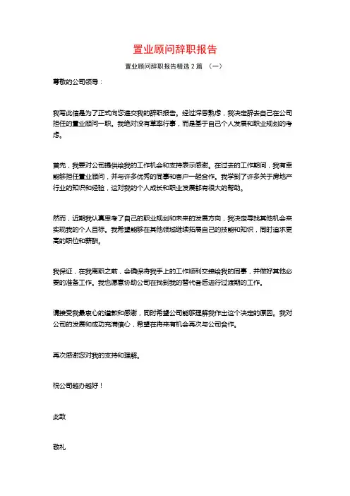 置业顾问辞职报告2篇