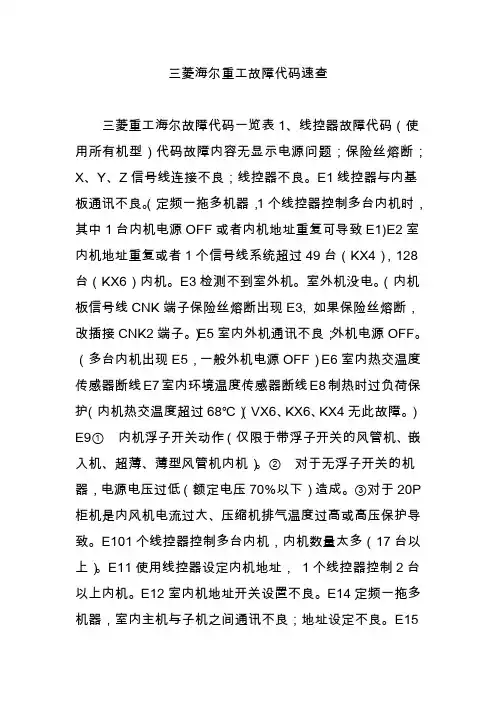 三菱海尔重工故障代码速查