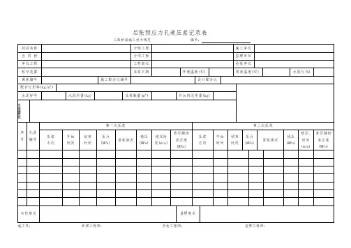 后张预应力孔道压浆施工记录表