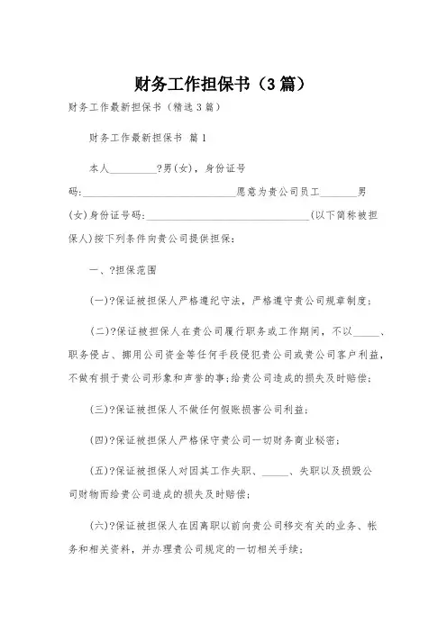 财务工作担保书(3篇)