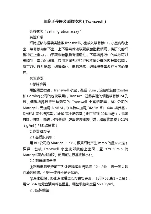 细胞迁移侵袭试验技术（Transwell）