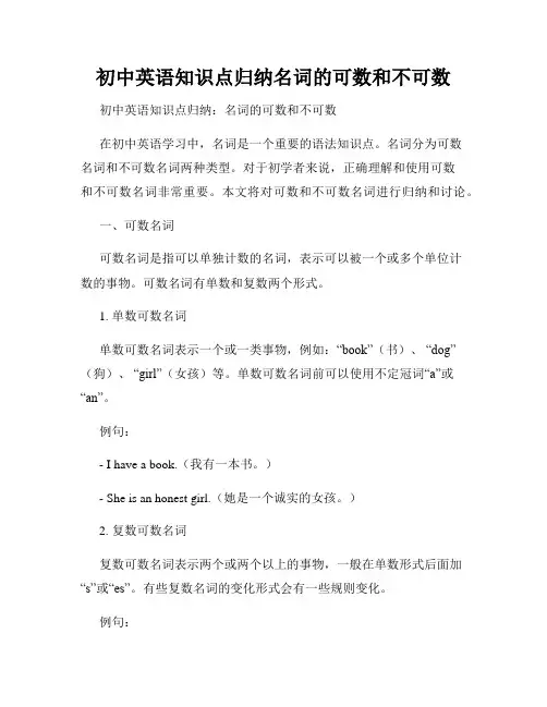 初中英语知识点归纳名词的可数和不可数