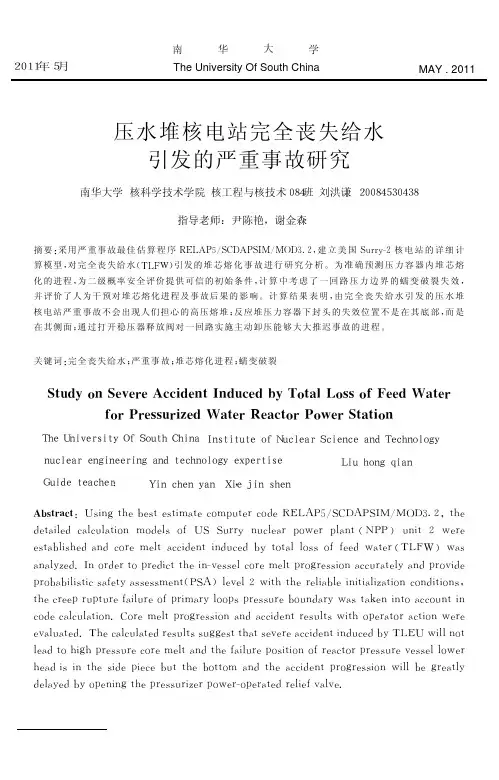 压水堆核电站完全丧失给水引发的严重事故研究