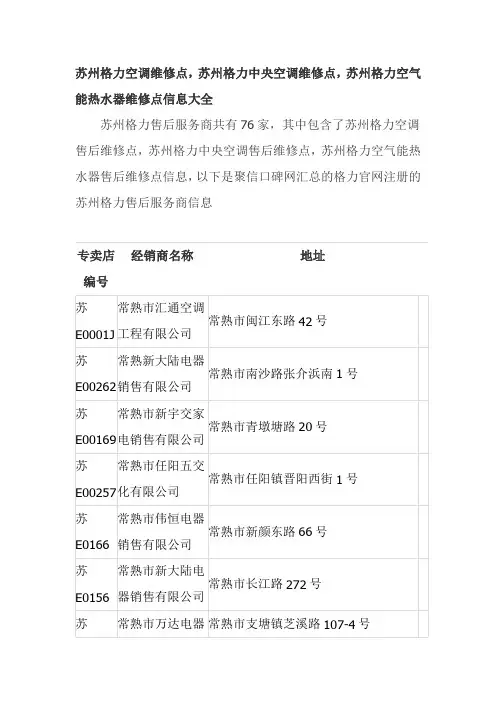 苏州格力空调维修点,苏州格力中央空调维修点。苏州格力空气能热水器维修点信息大全