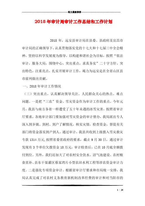 2018年审计局审计工作总结和工作计划