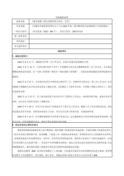 城市道路工程信息模型 第2部分：交付编制说明