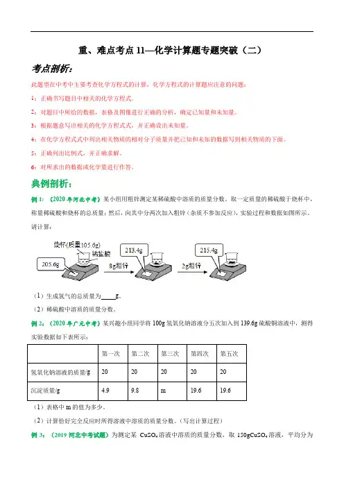 初中化学中考复习 重难点考点11—化学计算题专题突破(原卷版)