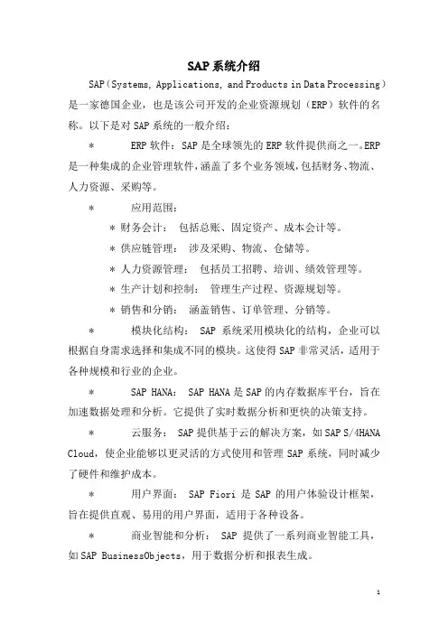 SAP系统介绍
