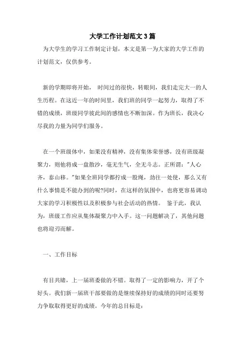 2021年大学工作计划范文3篇