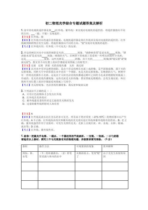初二物理光学综合专题试题答案及解析
