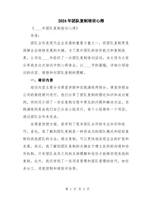 2024年团队复制培训心得