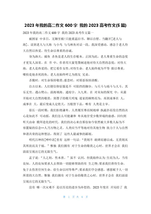2023年我的高二作文600字 我的2023高考作文(5篇)