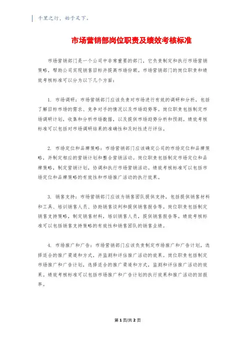 市场营销部岗位职责及绩效考核标准
