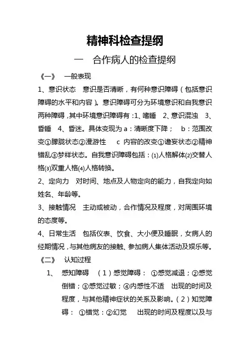 (完整版)精神科检查提纲