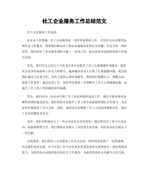 社工企业服务工作总结范文