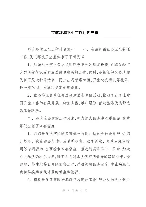 市容环境卫生工作计划三篇