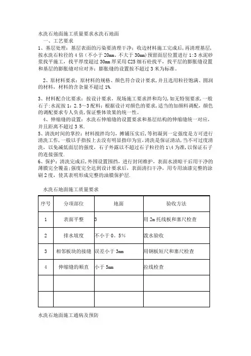 水洗石地面施工质量及要求