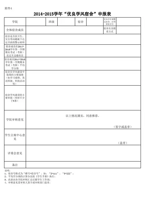 “优良学风宿舍”申报表
