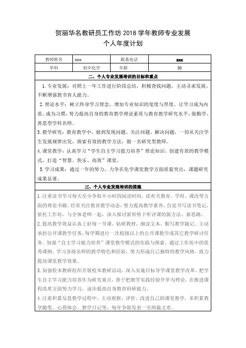 贺丽华名教研员工作坊2018学年教师专业发展个人年度计划.doc