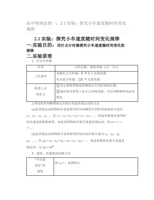 高中物理必修一21实验探究小车速度随时间变化规律