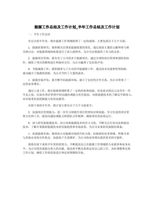 能源工作总结及工作计划_半年工作总结及工作计划