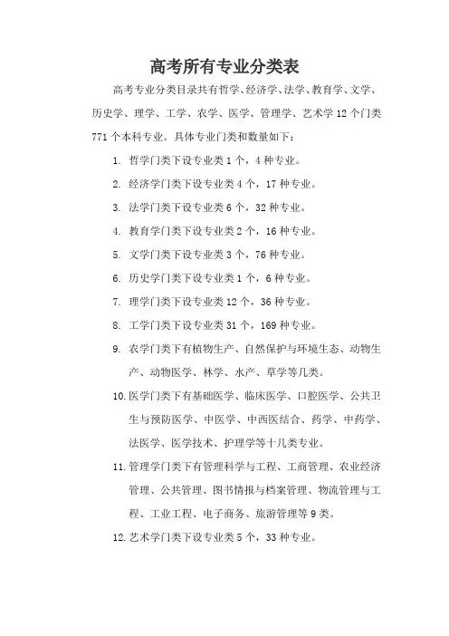高考所有专业分类表