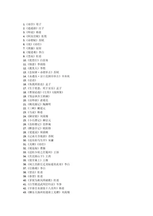 山东高考文言文必背60篇