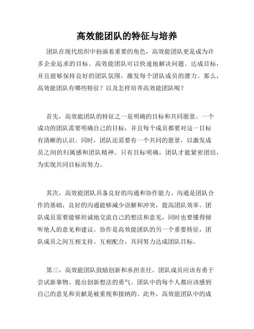 高效能团队的特征与培养