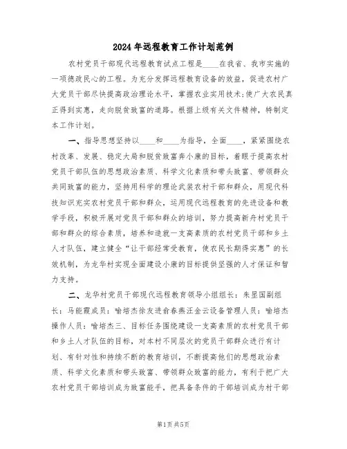 2024年远程教育工作计划范例（2篇）