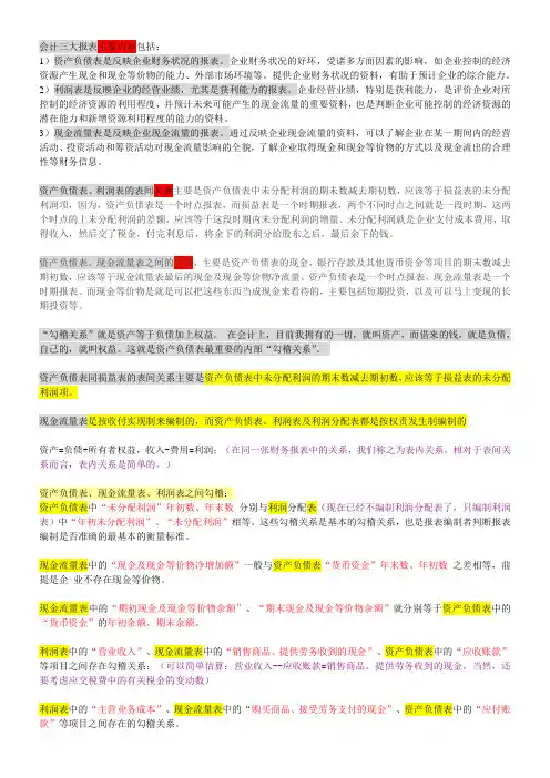 资产负债表、利润表、现金流量表内容 关系 勾稽(整理)