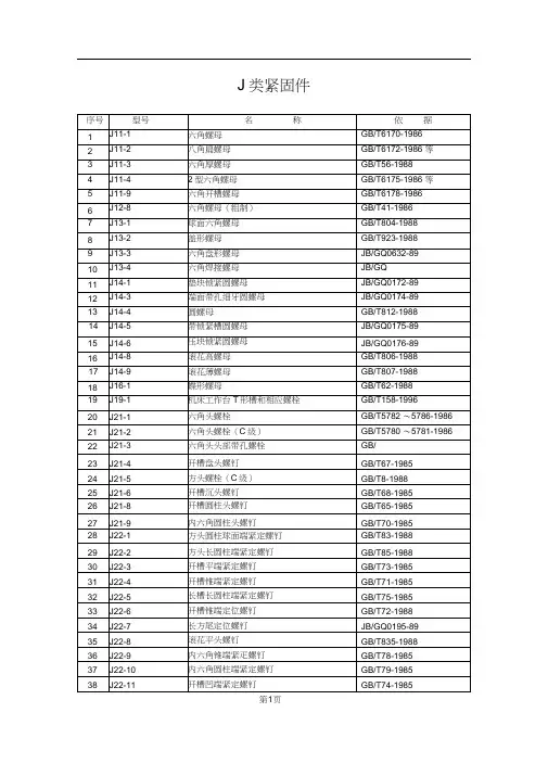 大类标准对照j类紧固件