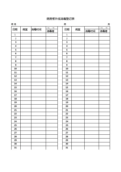 病房紫外线消毒登记表