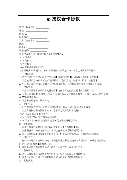 ip授权合作协议