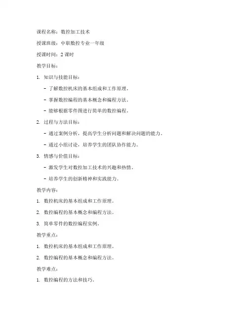 中职数控试讲教案模板范文