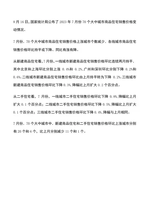 2023年7月70城最新房价出炉