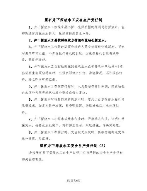 煤矿井下探放水工安全生产责任制(5篇)