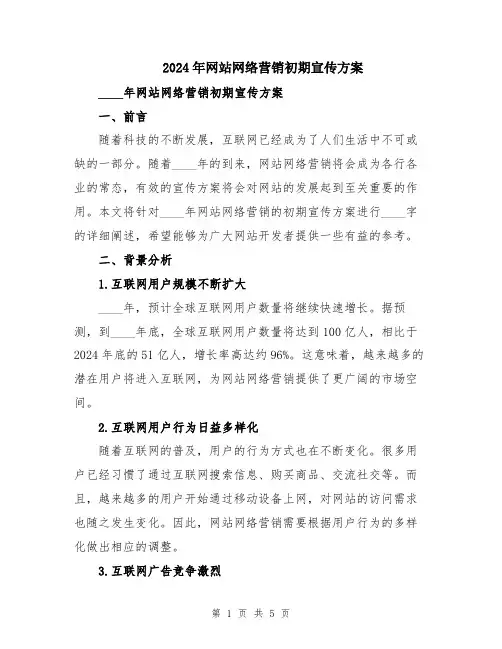 2024年网站网络营销初期宣传方案