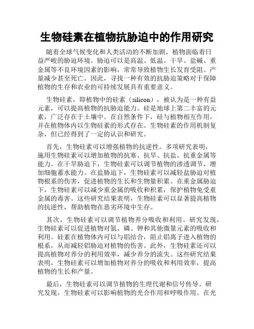 生物硅素在植物抗胁迫中的作用研究