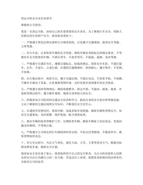 货运司机安全责任承诺书