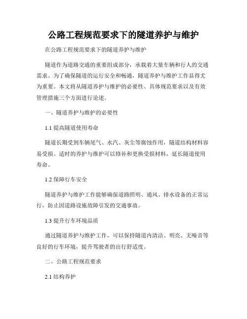 公路工程规范要求下的隧道养护与维护