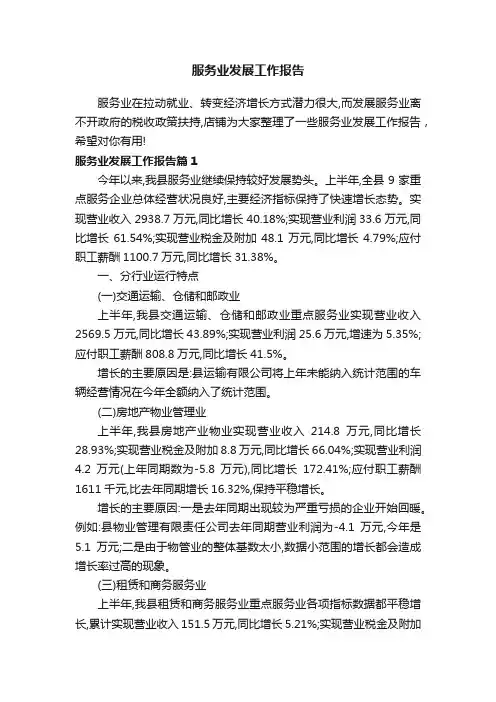 服务业发展工作报告